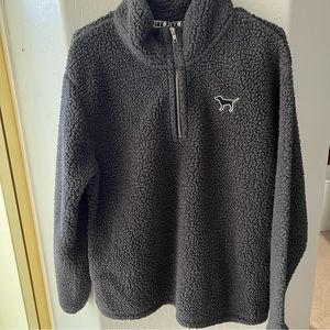 Victorias Secret PINK Navy Teddy Bear/Sherpa 1/4 Zip Logo Sweater, Size M